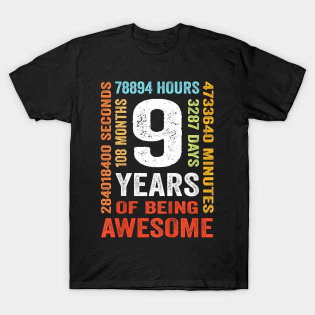 9th Birthday 9 Years Old Vintage Retro 108 Months Boy Girl T-Shirt by Mitsue Kersting